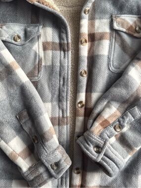 Sage Plaid Sherpa-Lined Jacket in Gray, Cream & Brown